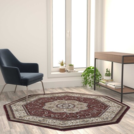 Flash Furniture Burgundy 5' x 5' Persian Style Octagon Area Rug NR-RGB404-55O-BU-GG